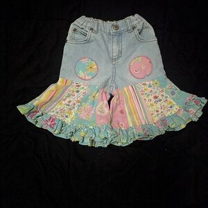Adorable Patchwork Ruffled Bell Bottom Jeans Old Navy Up cycled Pants 2t